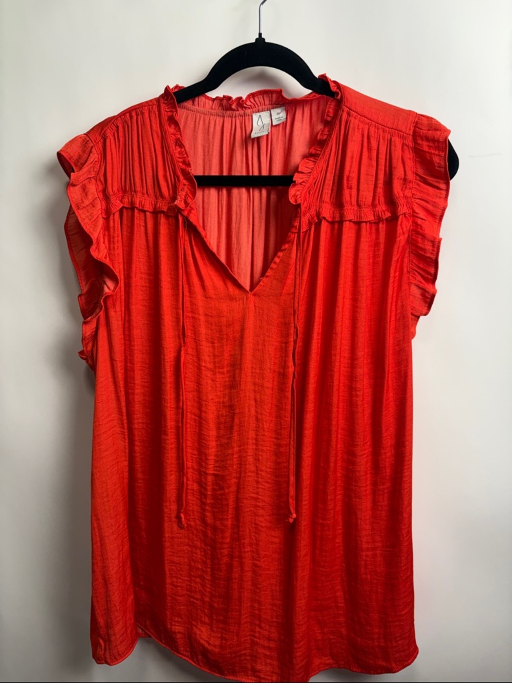 Joie Red Ruffle-Sleeve V-Neck Blouse
